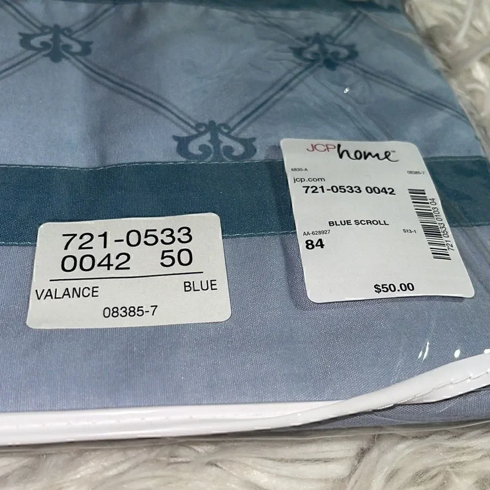 ‎JCPenney Home Valance blue scroll 84x9”